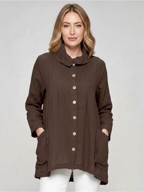 Match Point USA Linen Collared Funnel Neck Button Down Jacket Top Size L